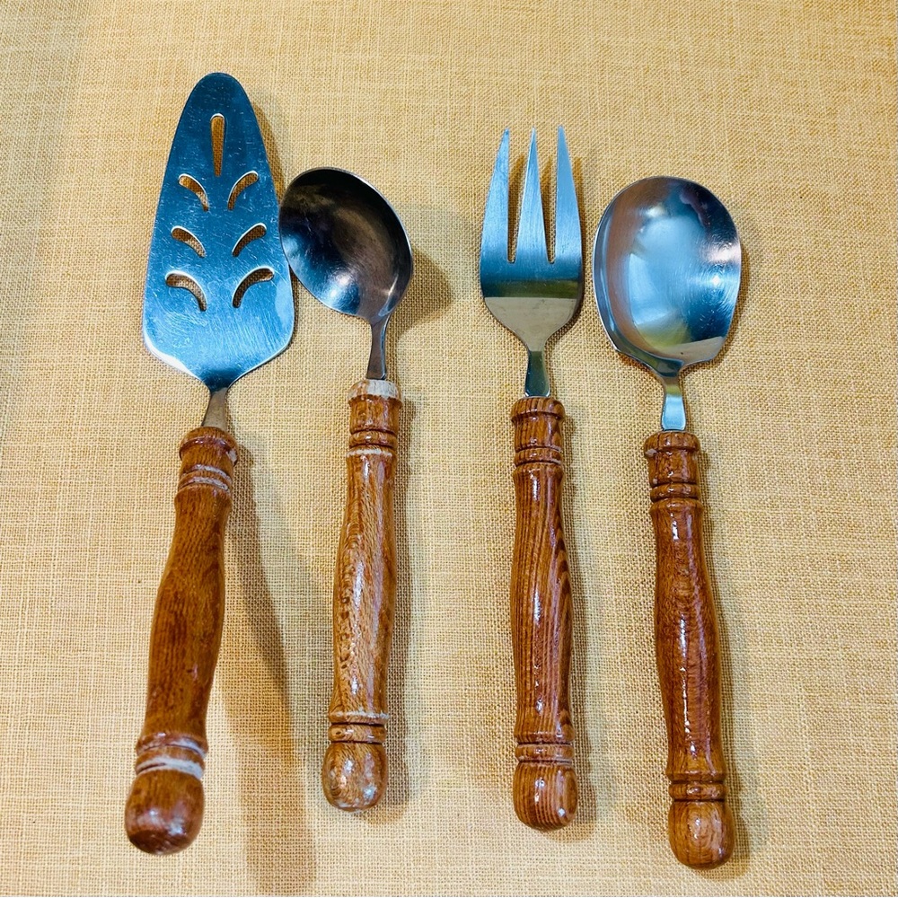Vintage Wood & Stainless Steel Serving Utensils primitive boho